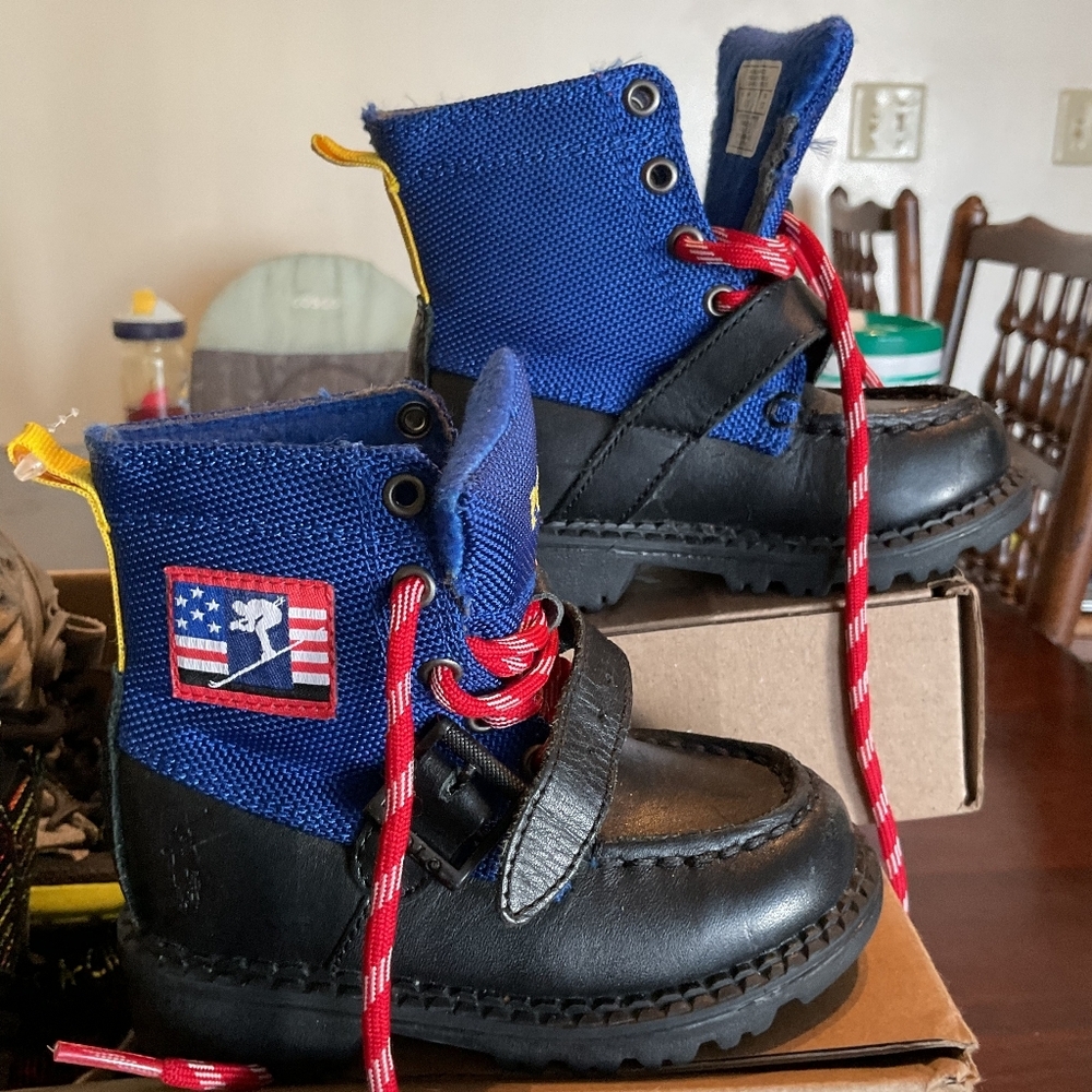 Kids Blue and Black Boots with Red Laces